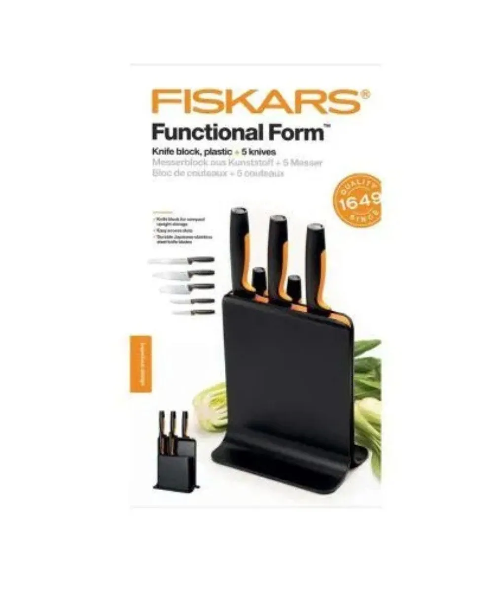 Fiskars Functional Form Messerblock, elegantes Design, ergonomischer Griff, 5 hochwertige Messer