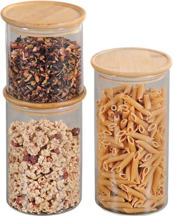 Kesper Vorratsdose Set, 3-teilig, aus Glas und FSC-zertifiziertem Bambus