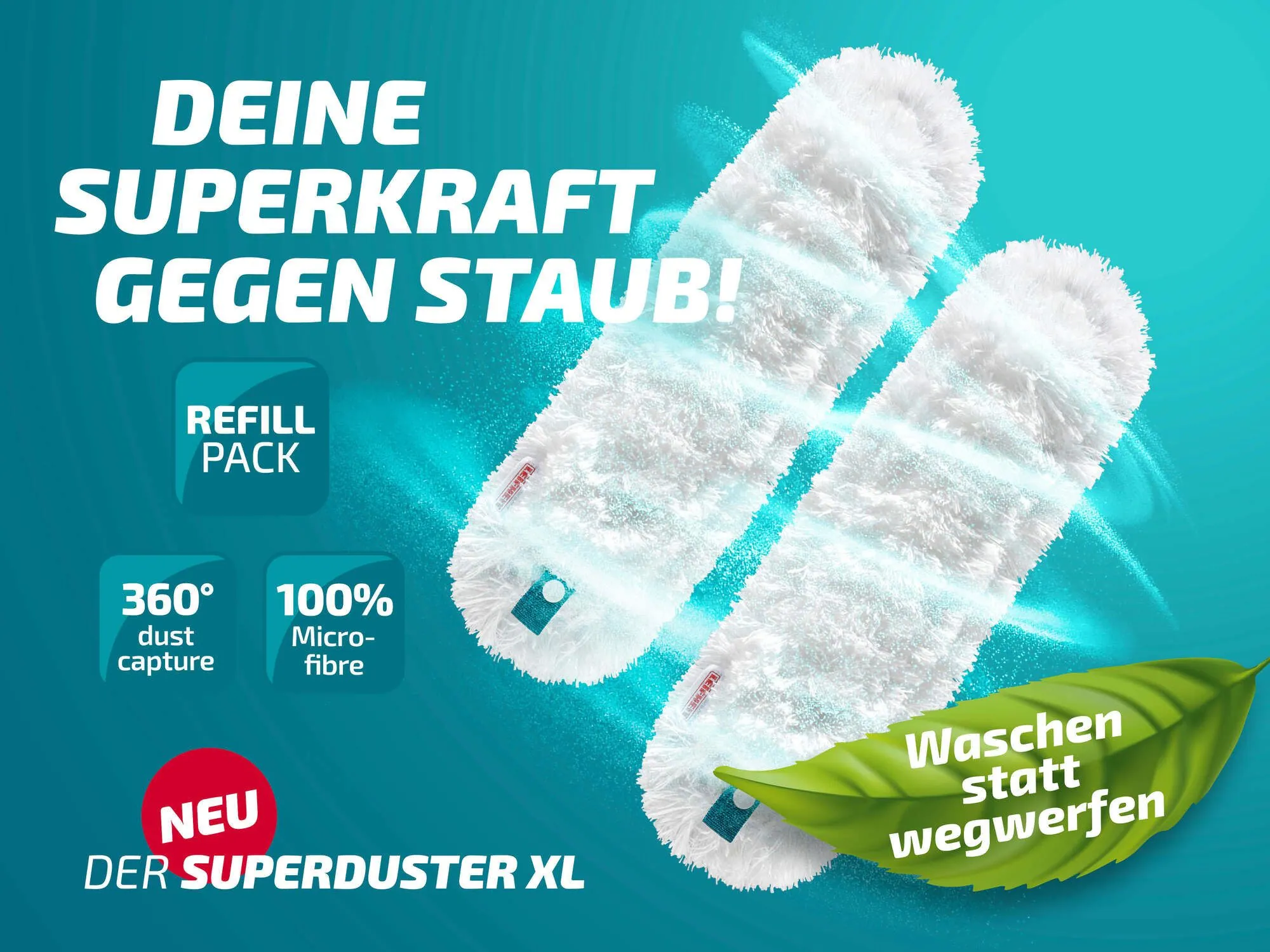 Leifheit SUPERDUSTER XL Staubbezüge, langlebig, waschbar, starke Reinigung — 2er Set 2