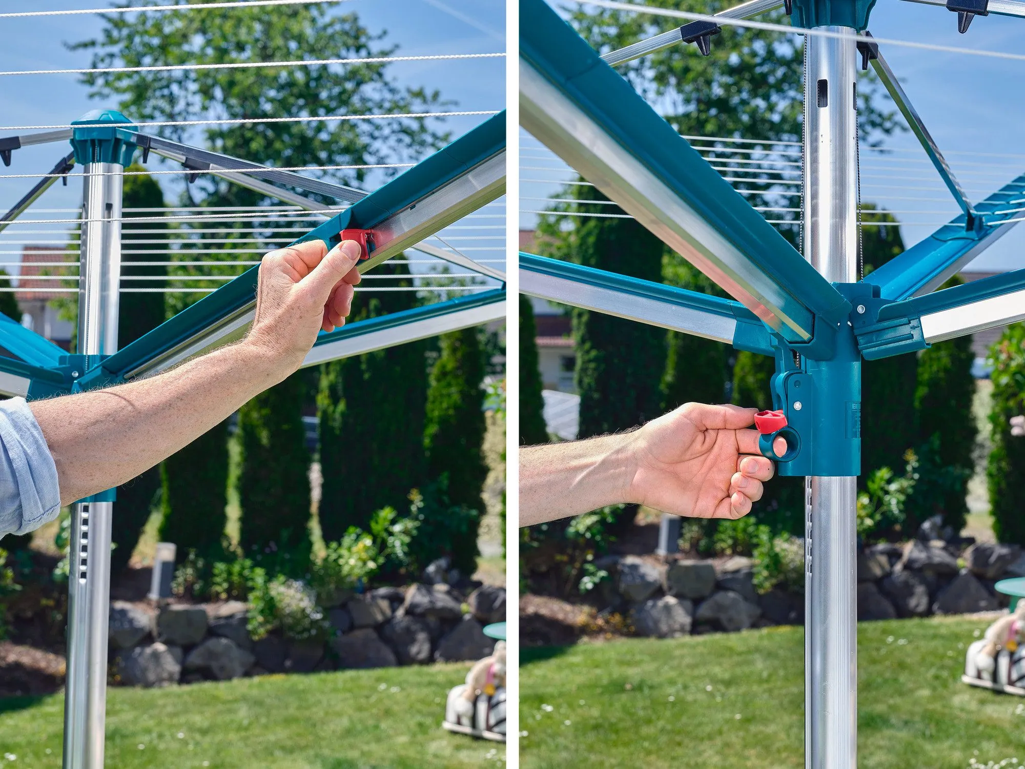 Leifheit Linomatic 500 Deluxe Cover, 50m Leinenlänge, Easy-Lift-System, schmutzgeschützte Leinen 5