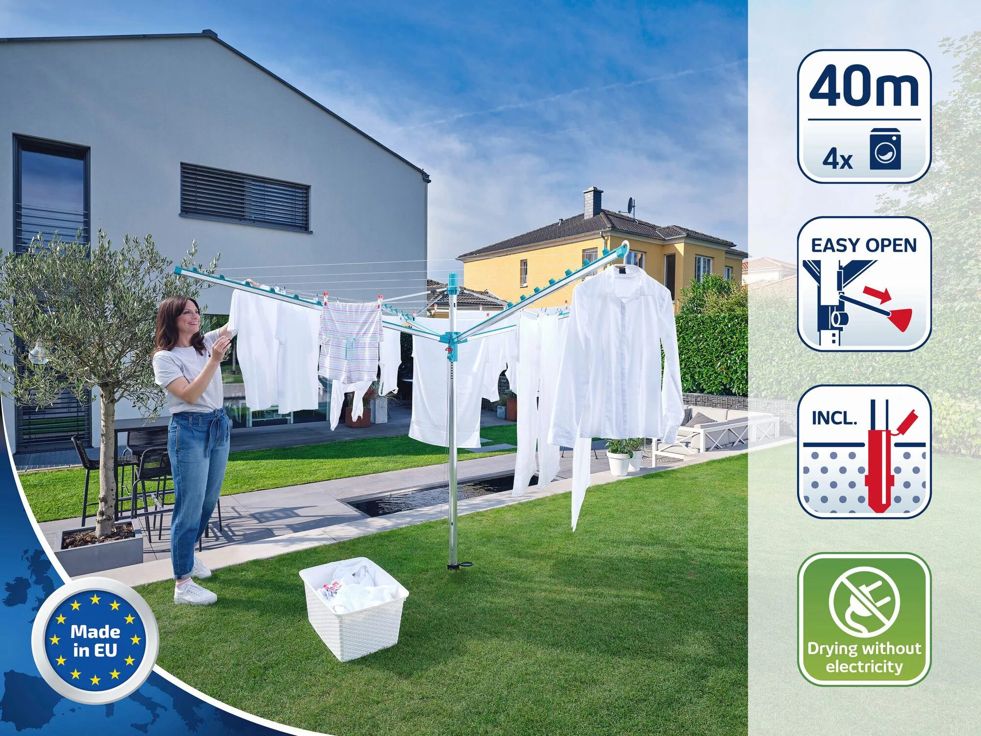 Leifheit Linomatic 400 Easy Wäschespinne, 40m Leinenlänge, Leinenautomatik, Easy-Lift-System 3