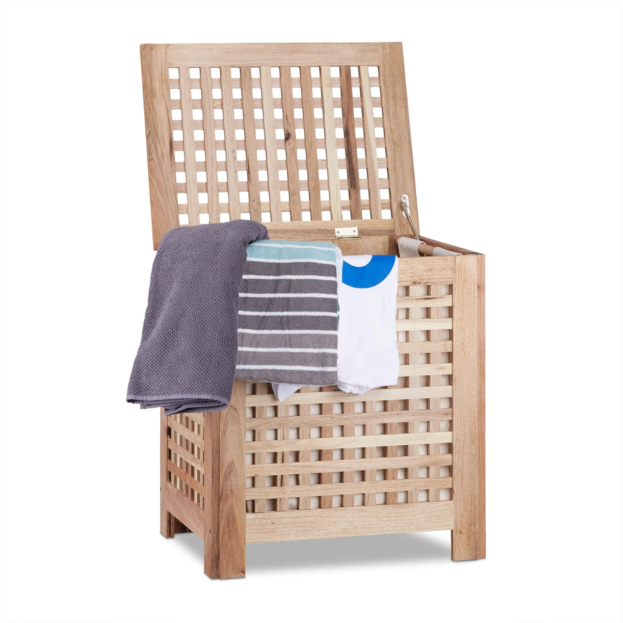 Relaxdays Wäschetruhe Walnuss, 70 Liter Volumen, stabil und ansprechend