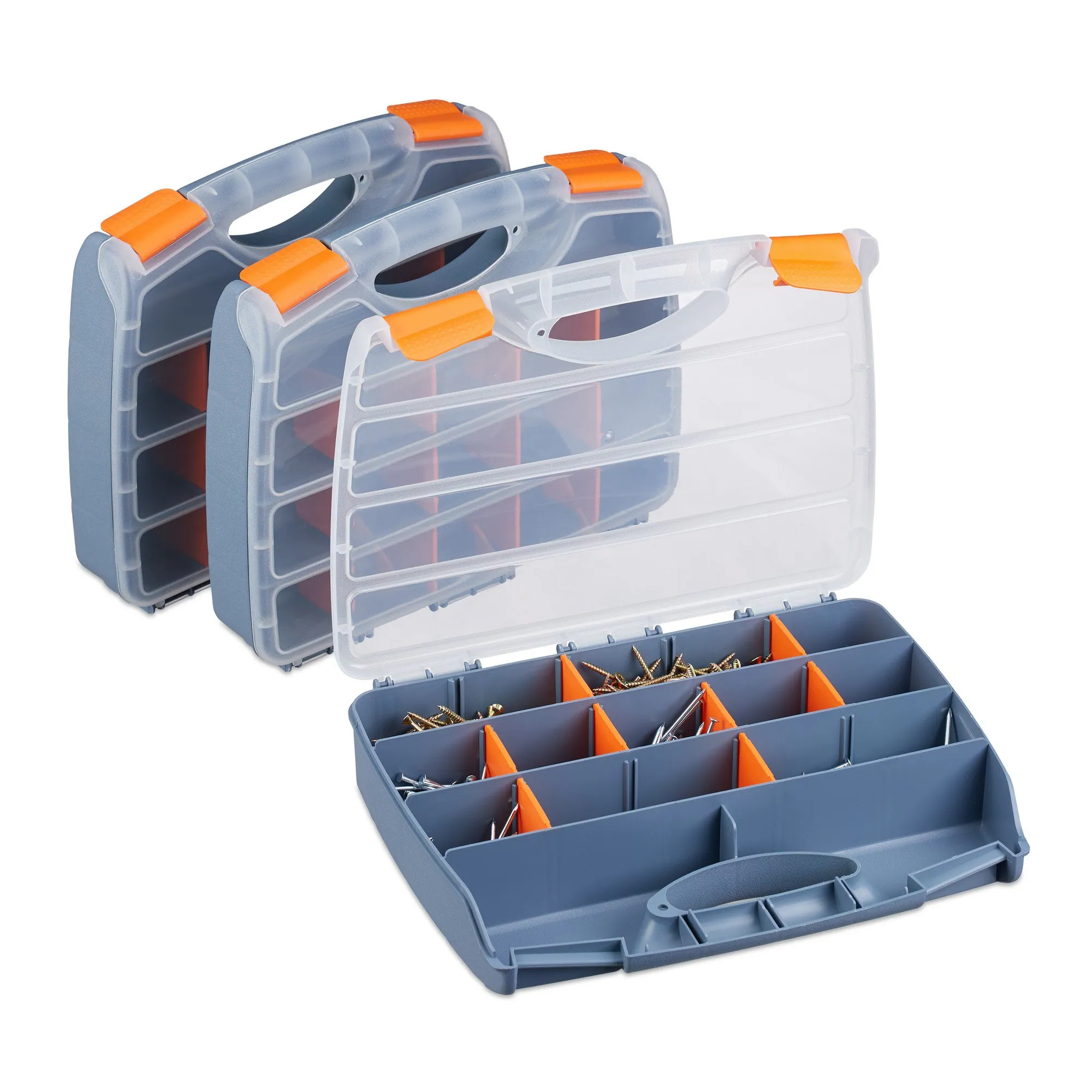Relaxdays Werkzeugbox Set, 3er Set, robust, transportabel, individuell anpassbar