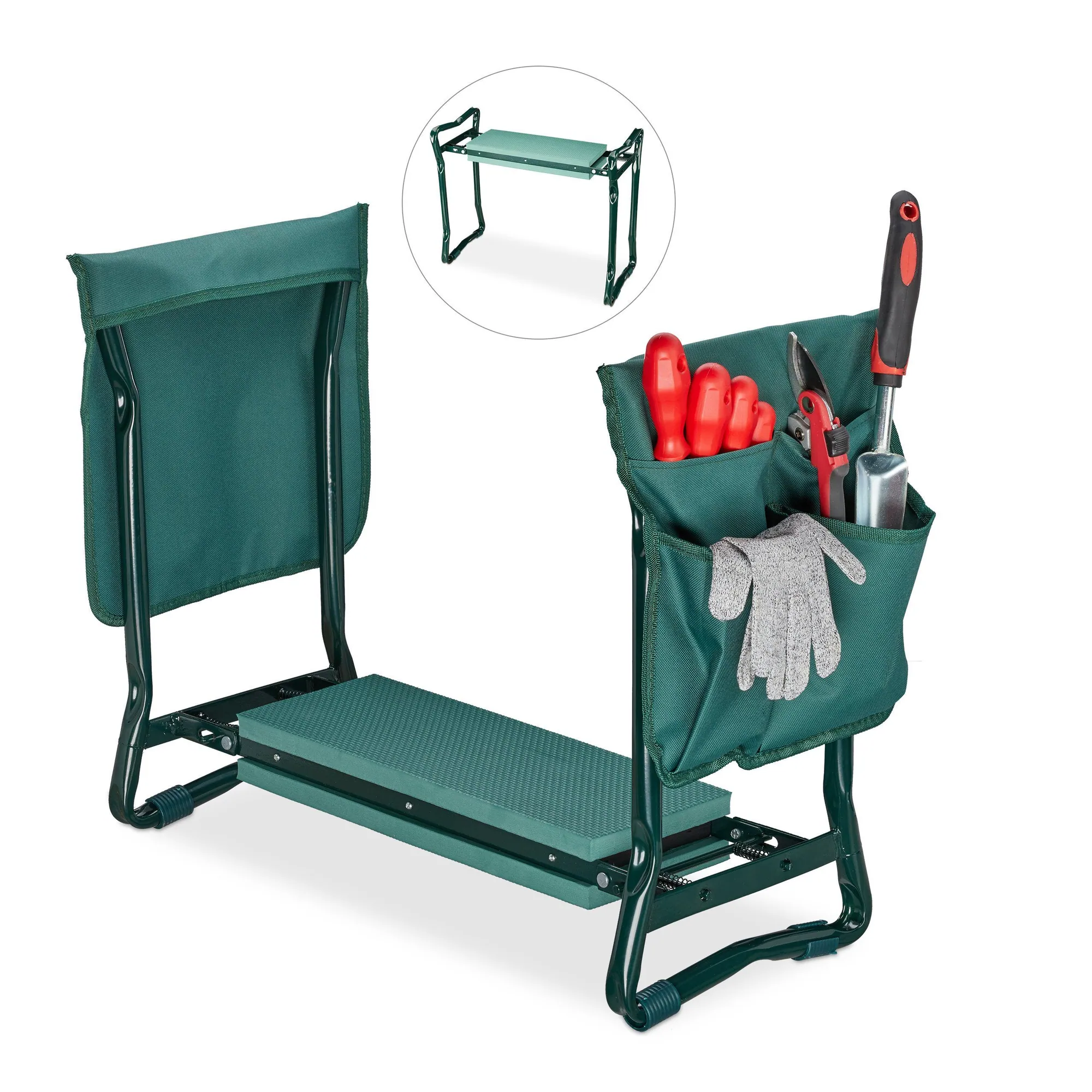 Relaxdays Kniebank 2in1, weich gepolstert, mit Taschen für Werkzeuge