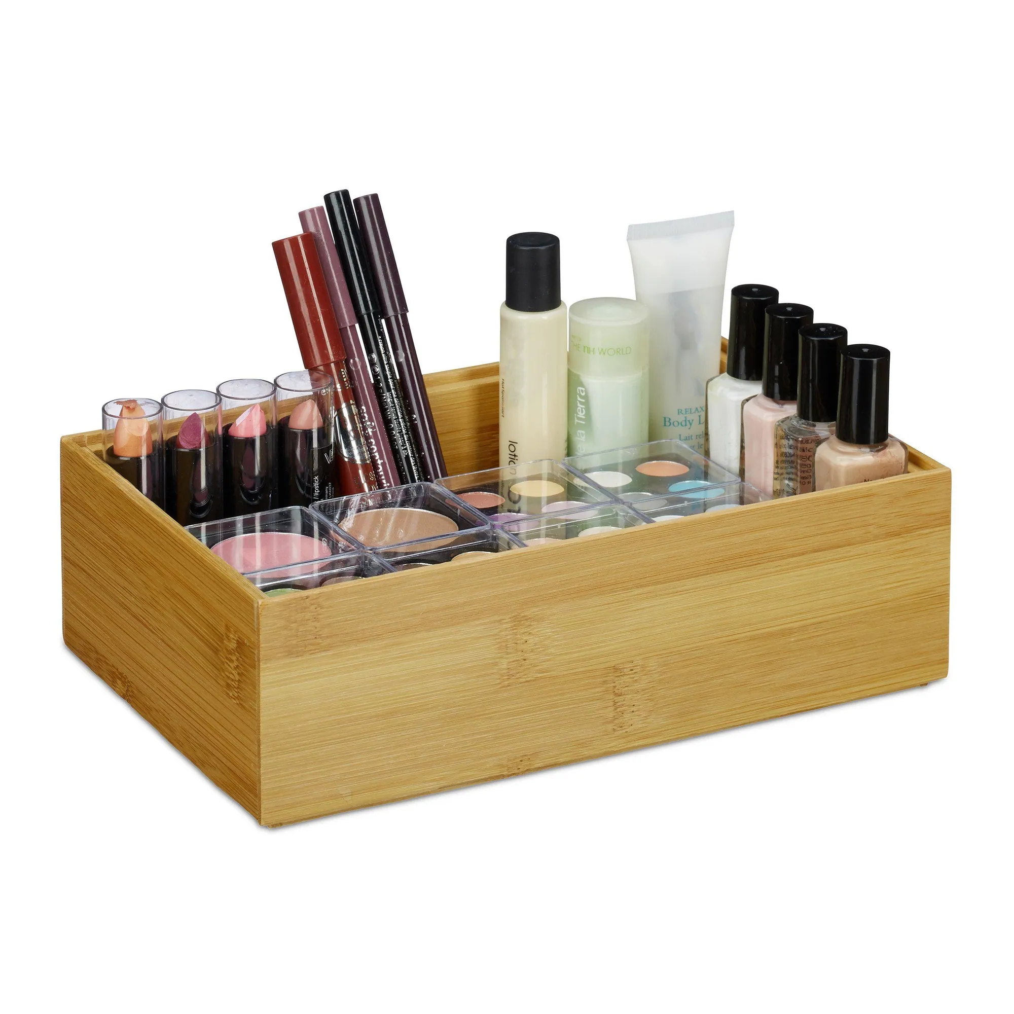 Relaxdays Ordnungsbox 2er Set, stapelbar, aus Bambus, flexibel einsetzbar