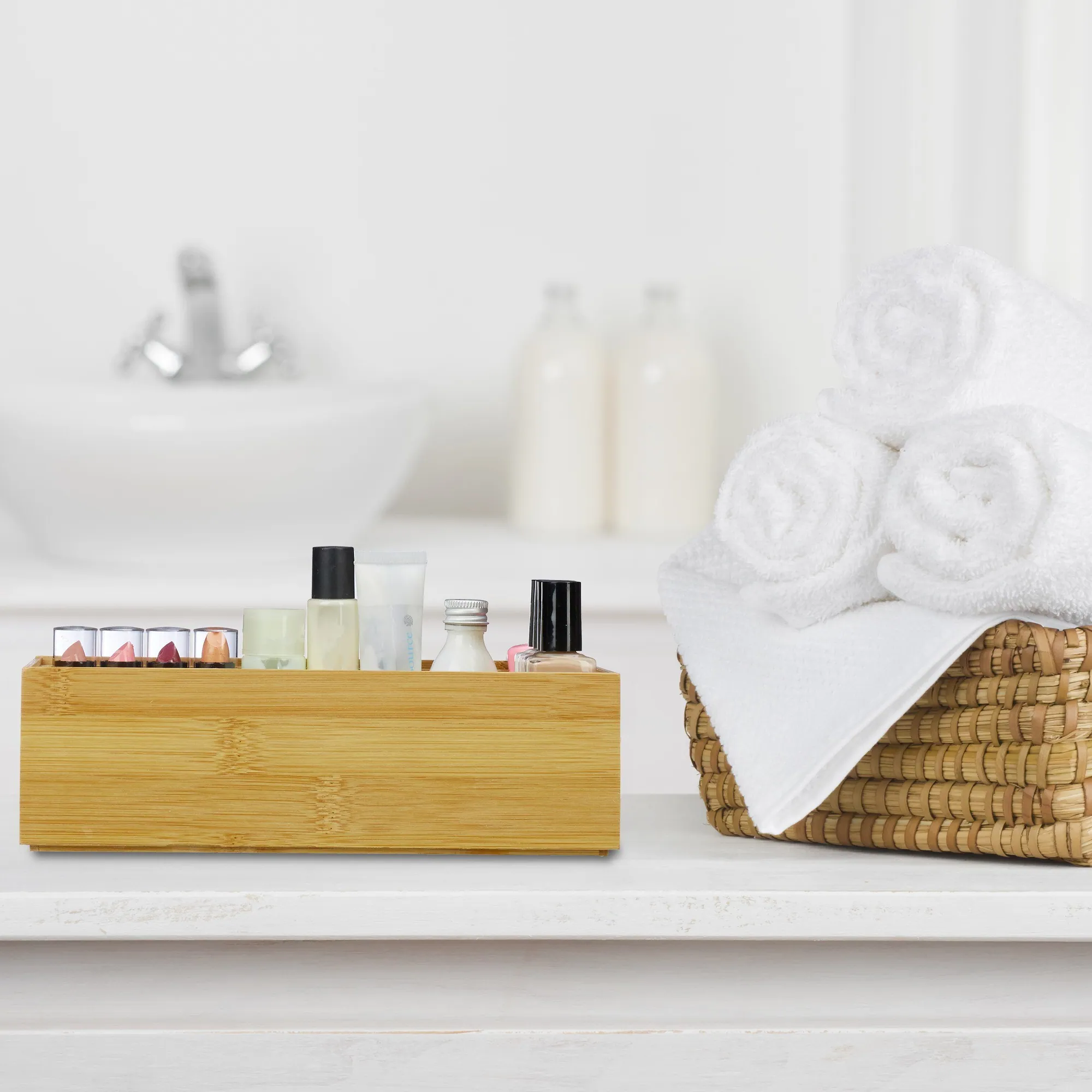 Relaxdays Ordnungsbox 2er Set, stapelbar, aus Bambus, flexibel einsetzbar 2
