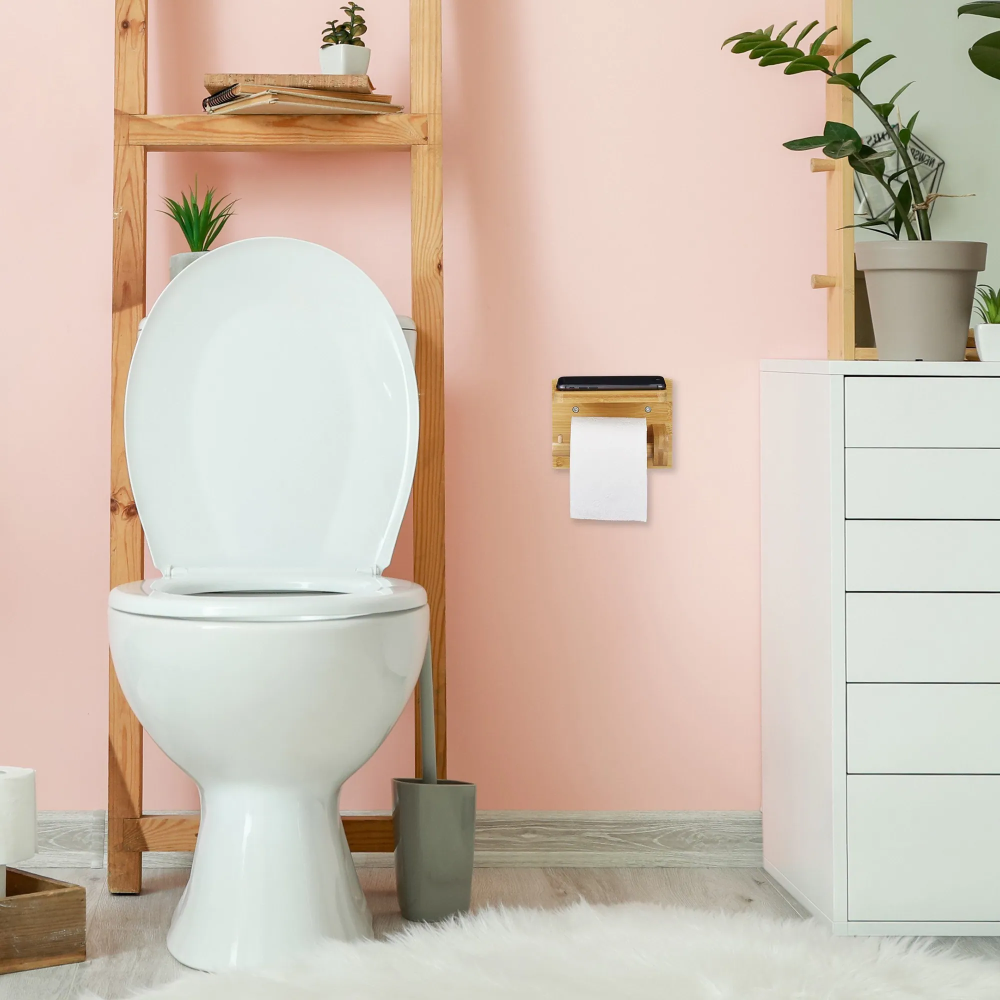 Relaxdays Toilettenpapierhalter mit Ablage, aus Bambus, inklusive Schrauben und Dübel 2