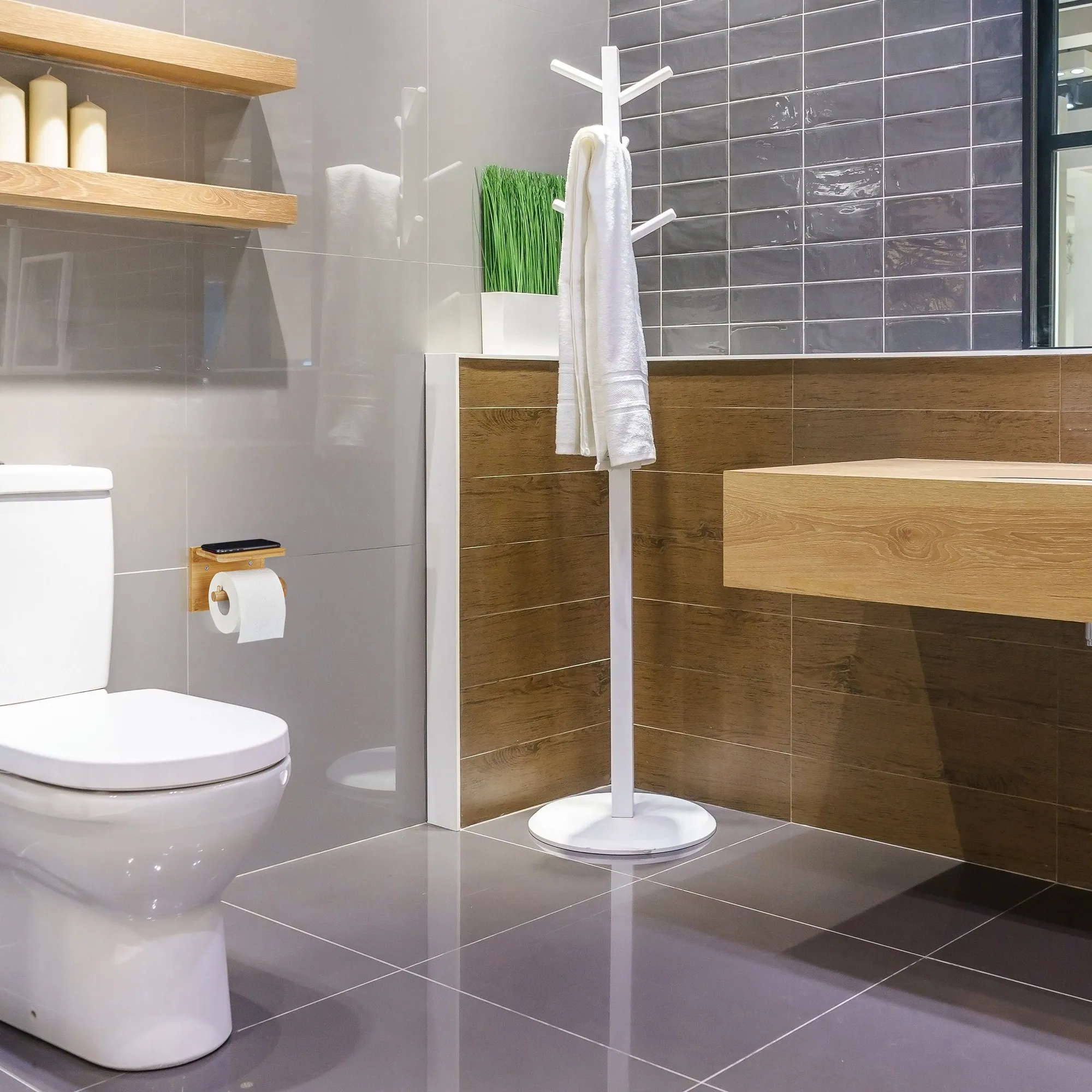 Relaxdays Toilettenpapierhalter mit Ablage, aus Bambus, inklusive Schrauben und Dübel 5