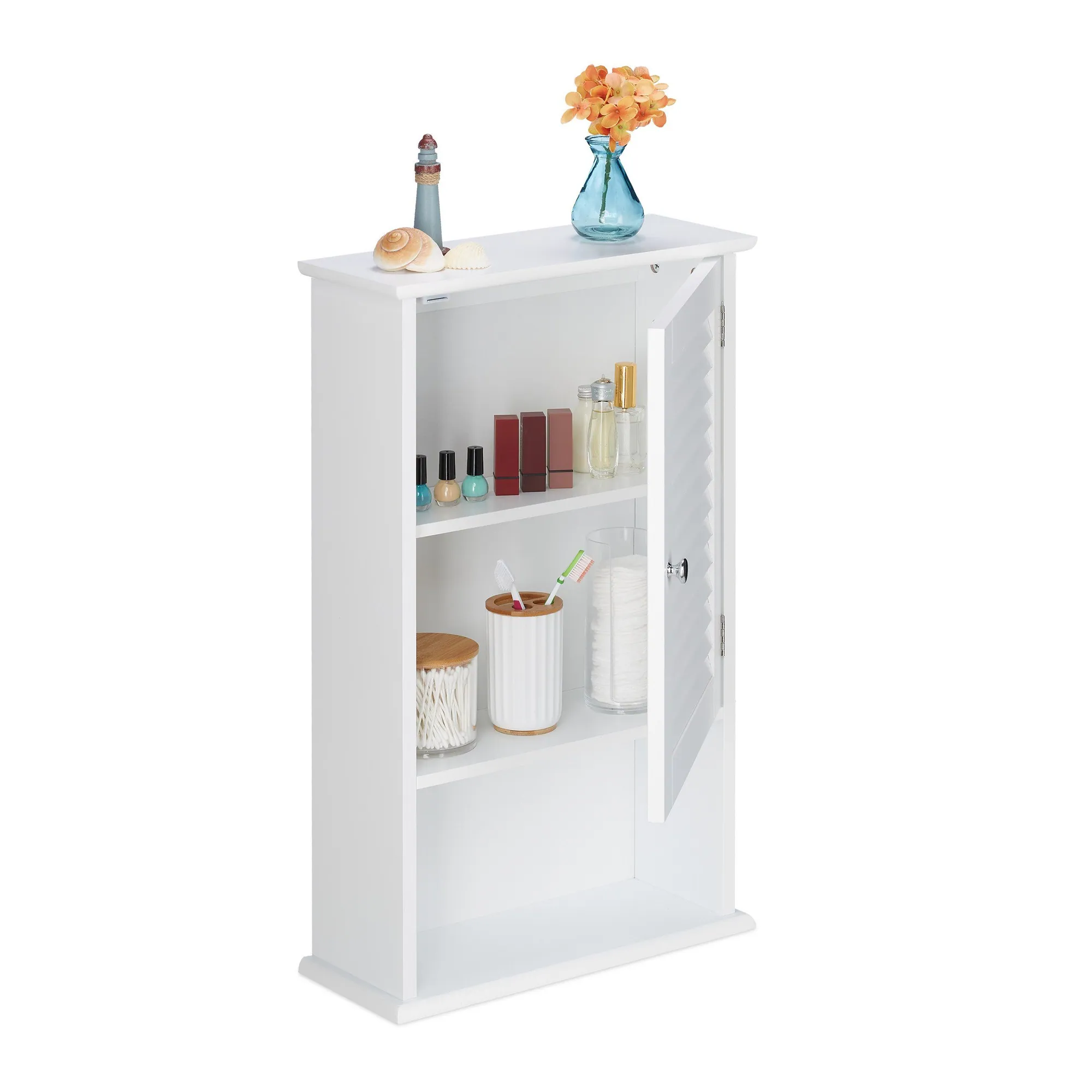 Relaxdays Midischrank Badschrank, platzsparend, flexibel einsetzbar, mit Lamellentür