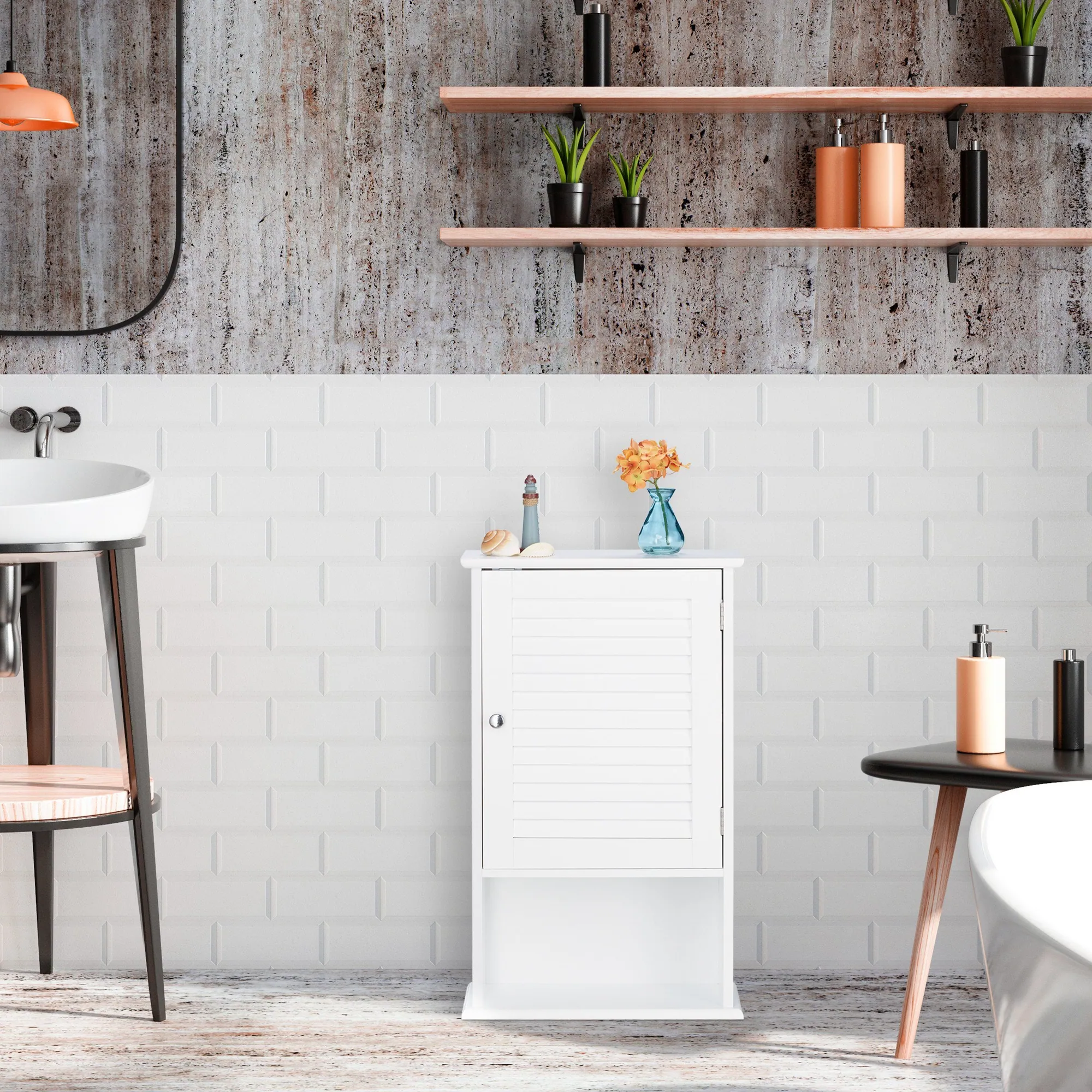Relaxdays Midischrank Badschrank, platzsparend, flexibel einsetzbar, mit Lamellentür 2