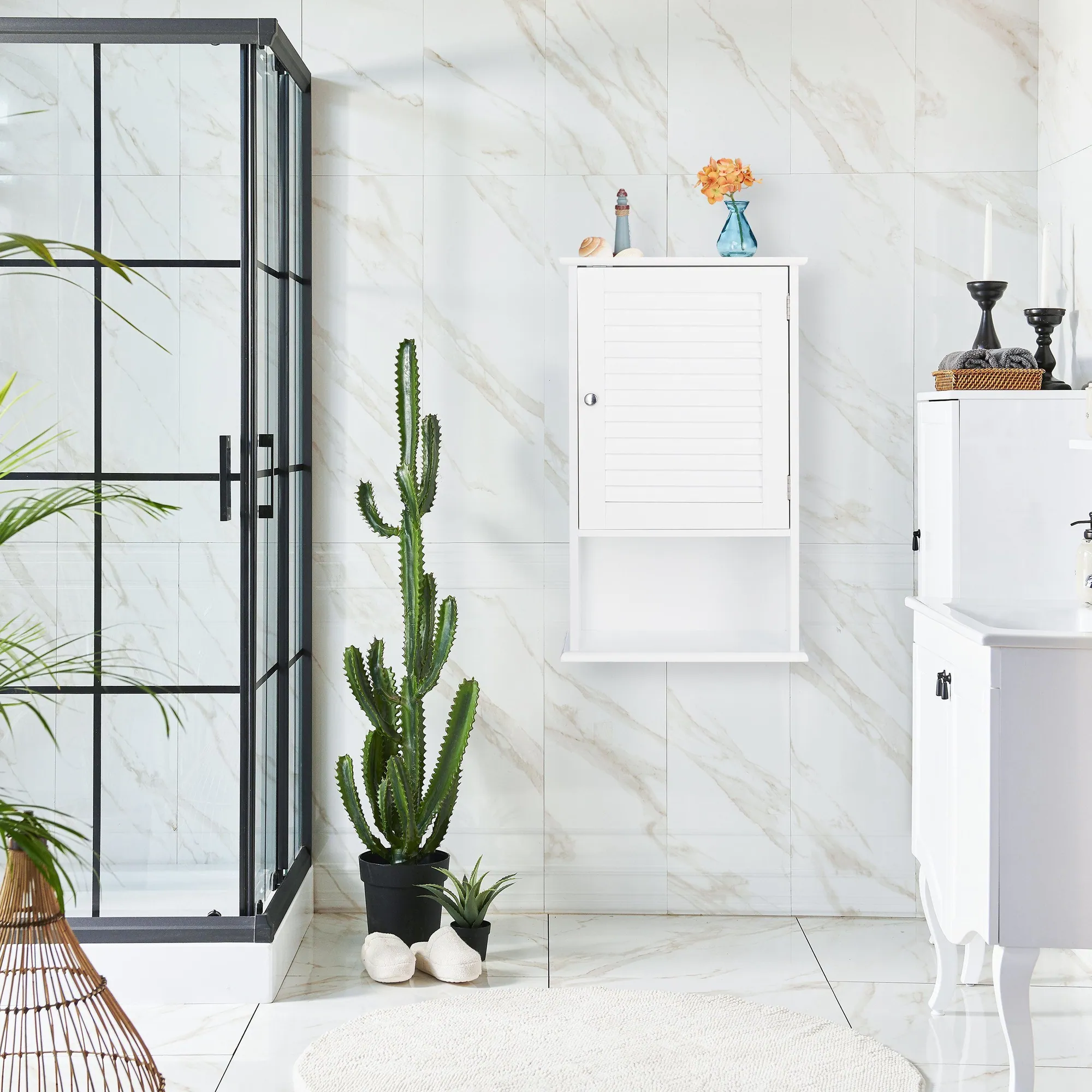 Relaxdays Midischrank Badschrank, platzsparend, flexibel einsetzbar, mit Lamellentür 5