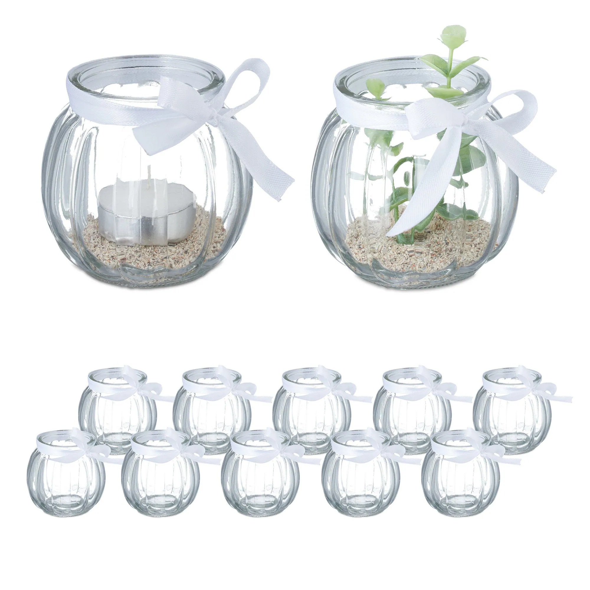 Relaxdays Windlicht Set, 12 transparente Teelichthalter, stilvolles Design