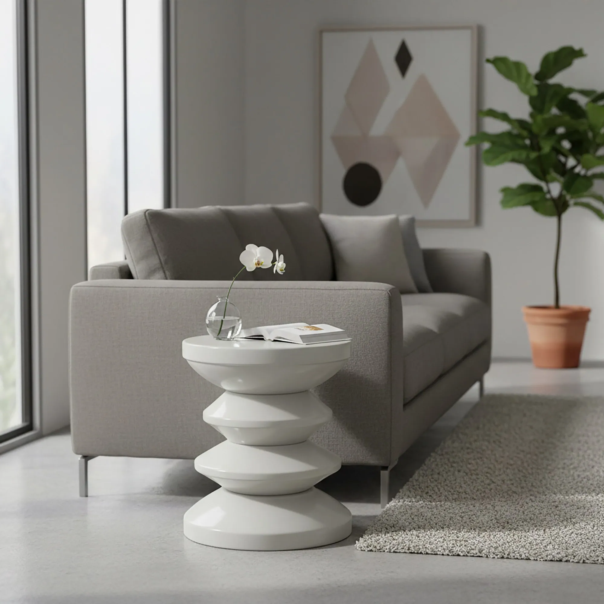 Relaxdays Beistelltisch Zick Zack, modernes Design, multifunktional, hellgrau 3