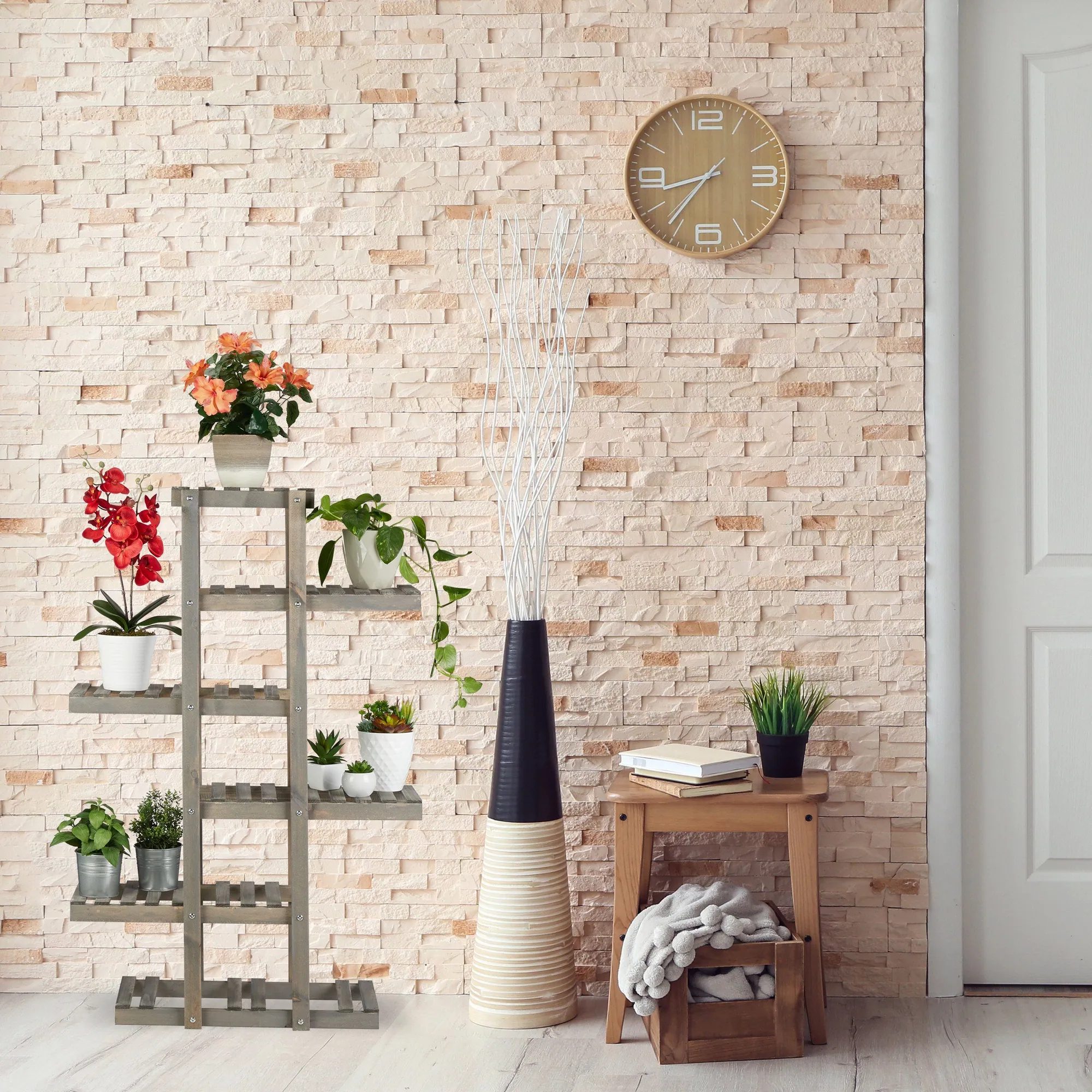 Relaxdays Blumenständer Holz 5 Ebenen, dekorativ und platzsparend 5