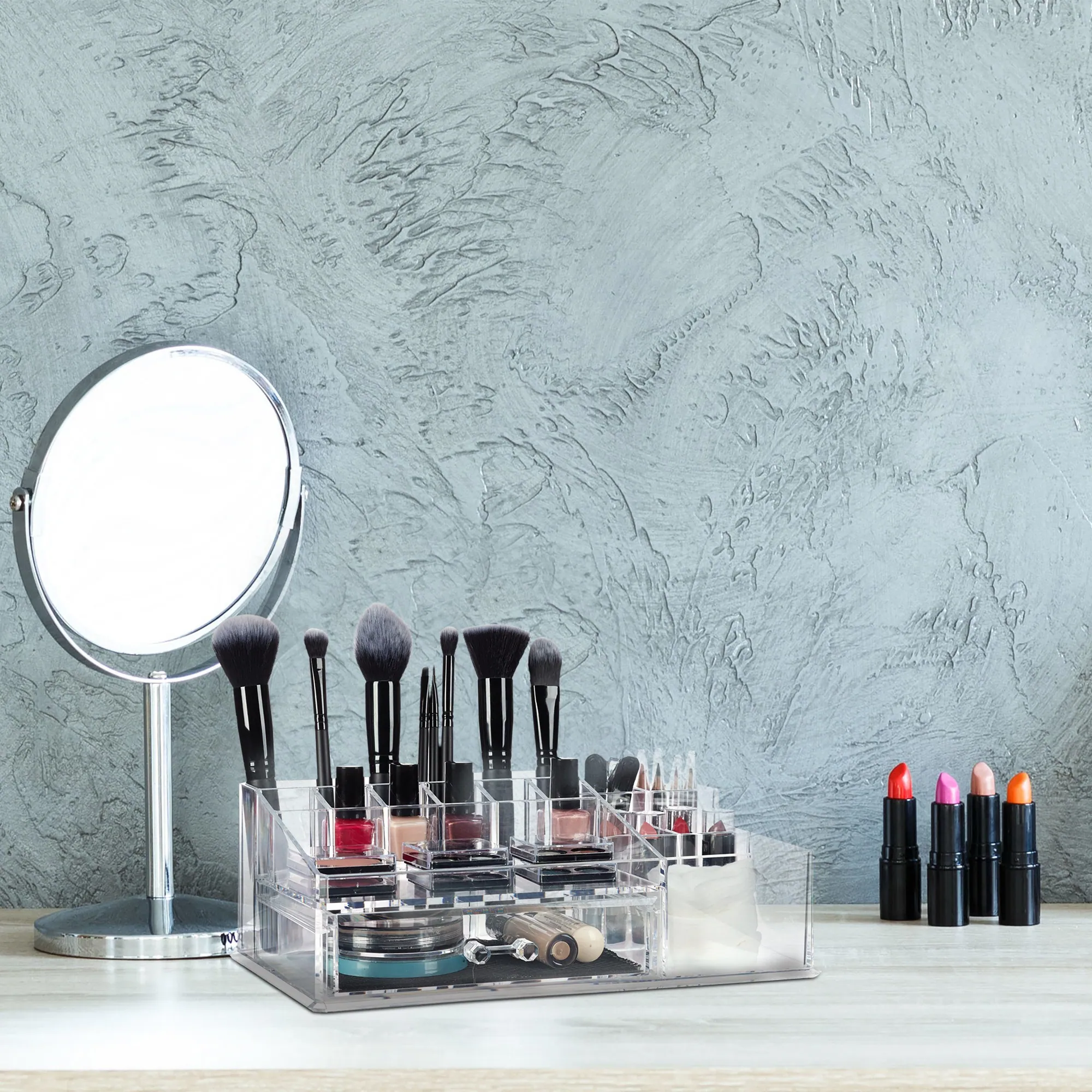 Relaxdays Make-Up Organizer, 16 Fächer, transparent — vielseitig, kompakt, leicht zu reinigen 2
