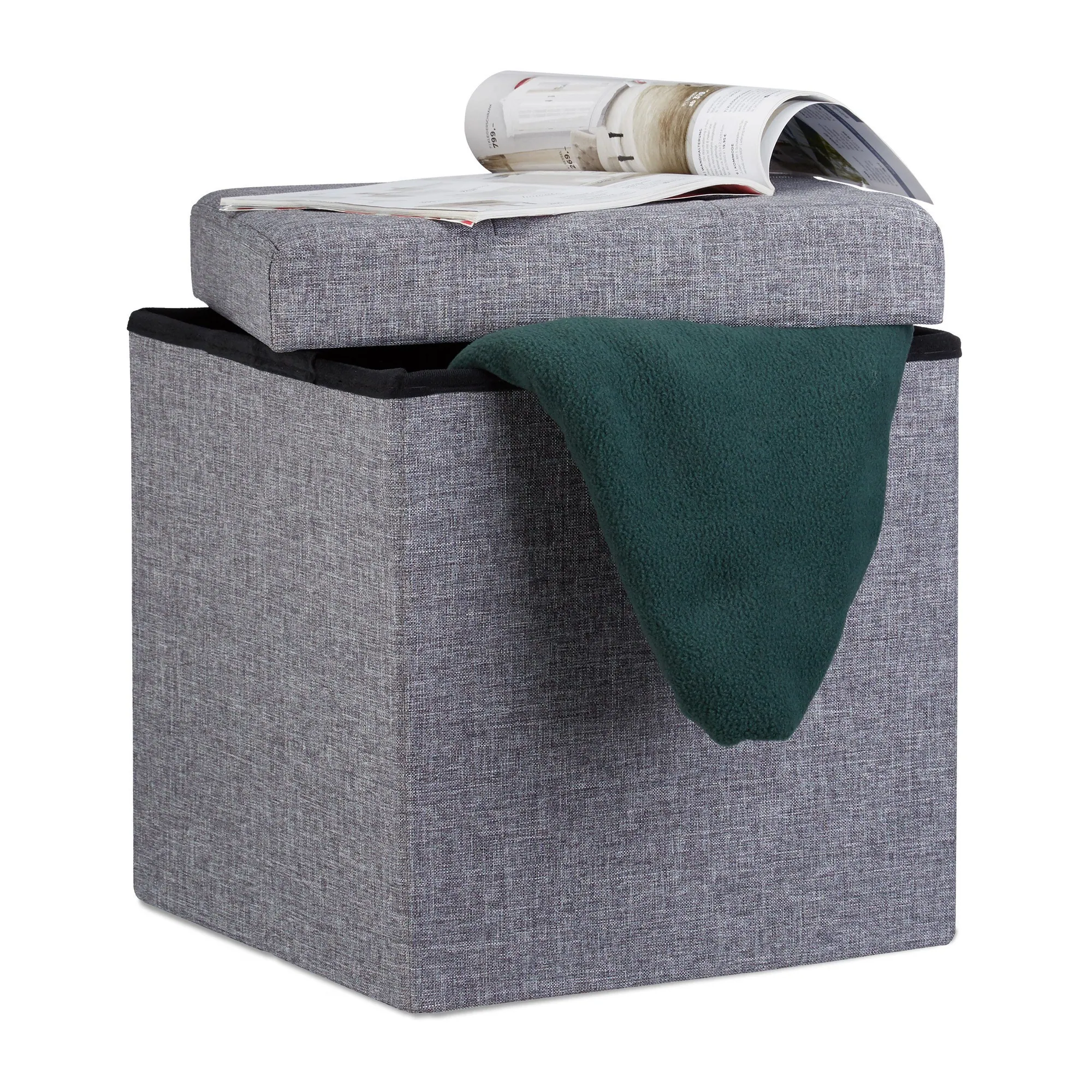 Relaxdays Faltbarer Sitzhocker, praktischer Stauraum, modernes Design