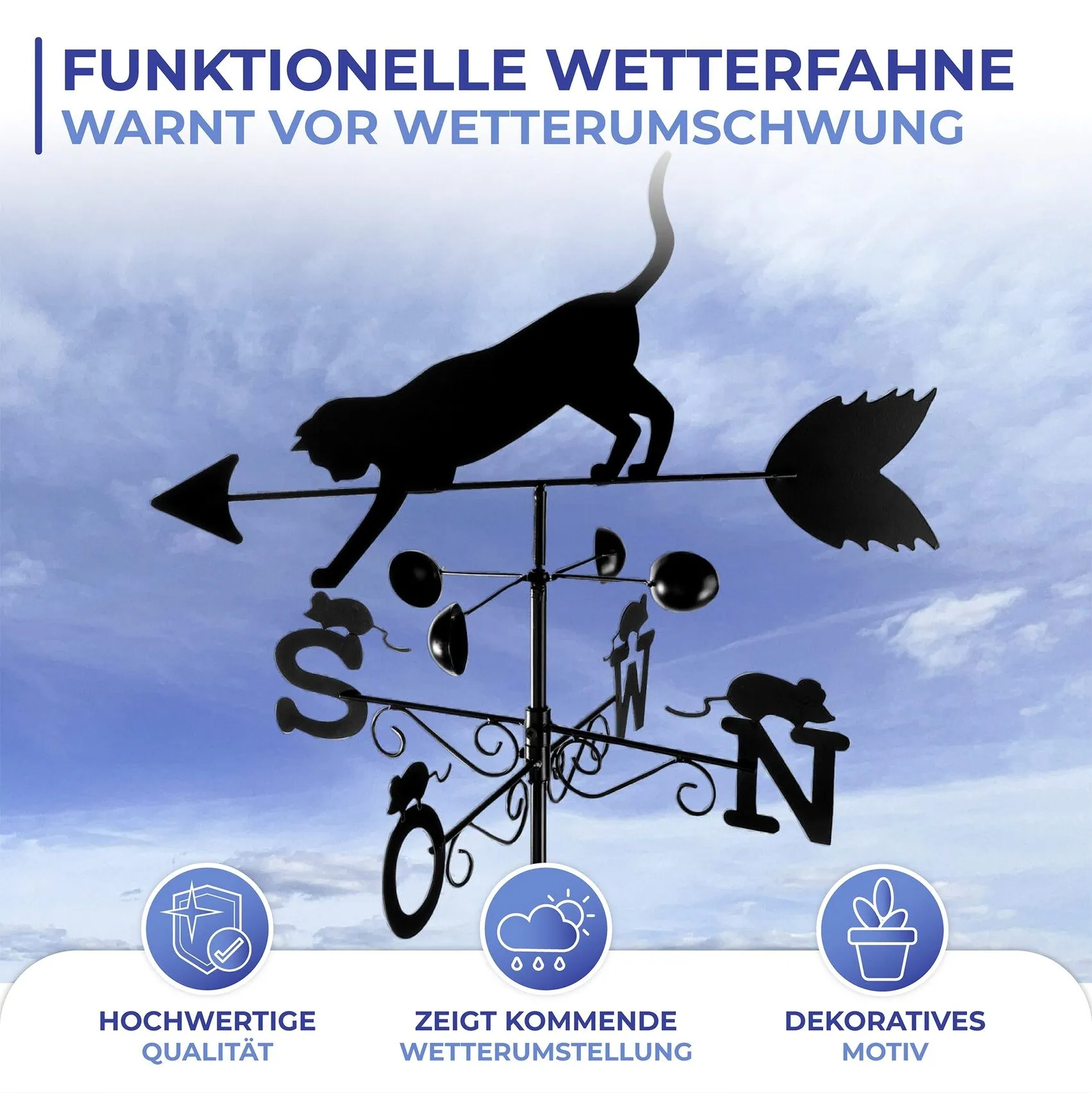 WENKO Wetterfahne Katze, dekoratives Gartenaccessoire, wetterfest, hochwertiges Design 3