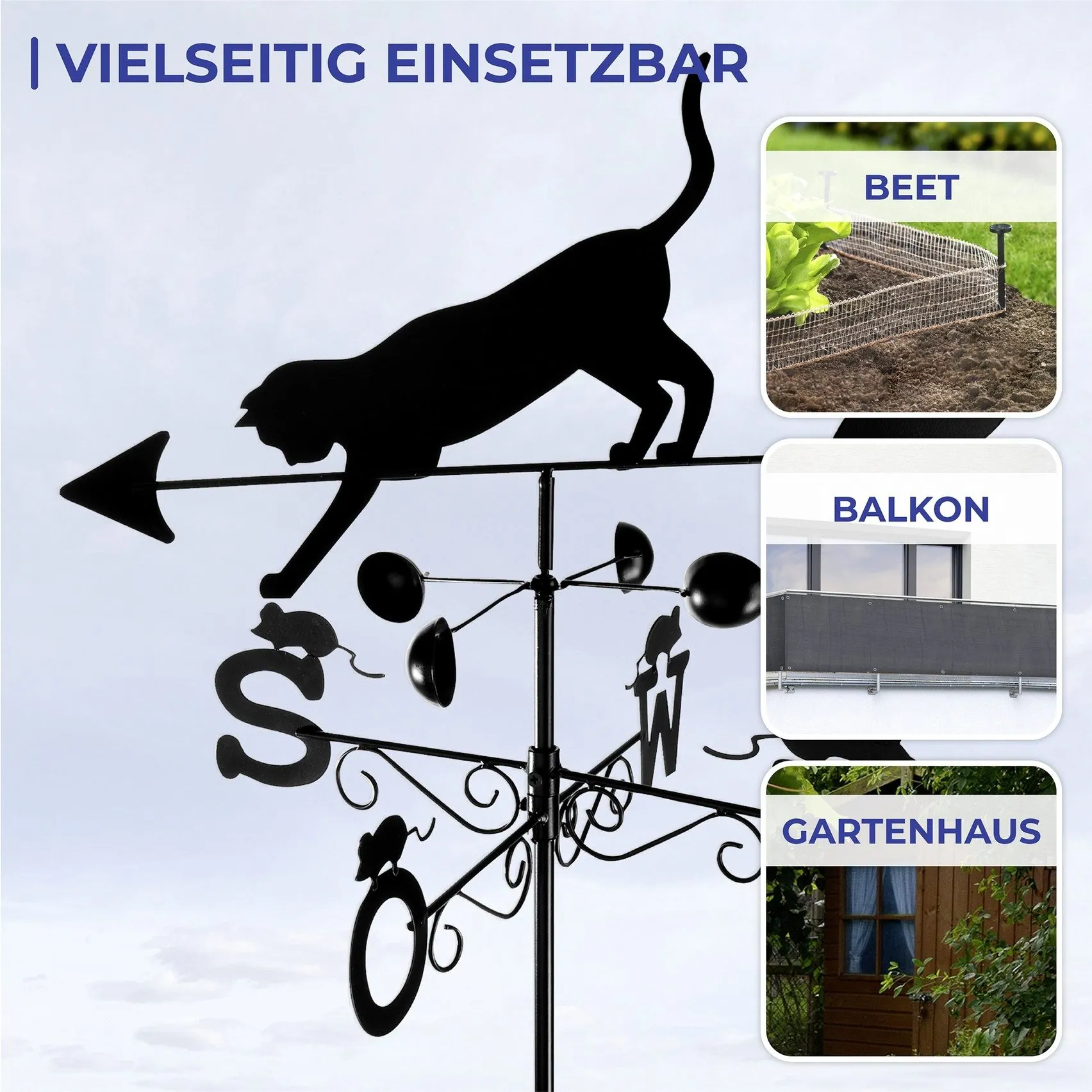 WENKO Wetterfahne Katze, dekoratives Gartenaccessoire, wetterfest, hochwertiges Design 4