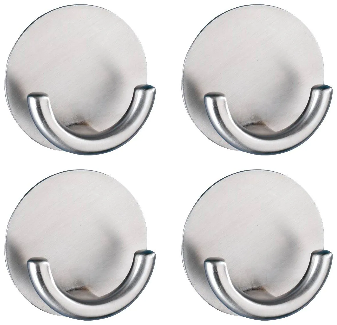 WENKO Wandhaken Rondo, Set mit 4 Stück, rostfreier Edelstahl, selbstklebend