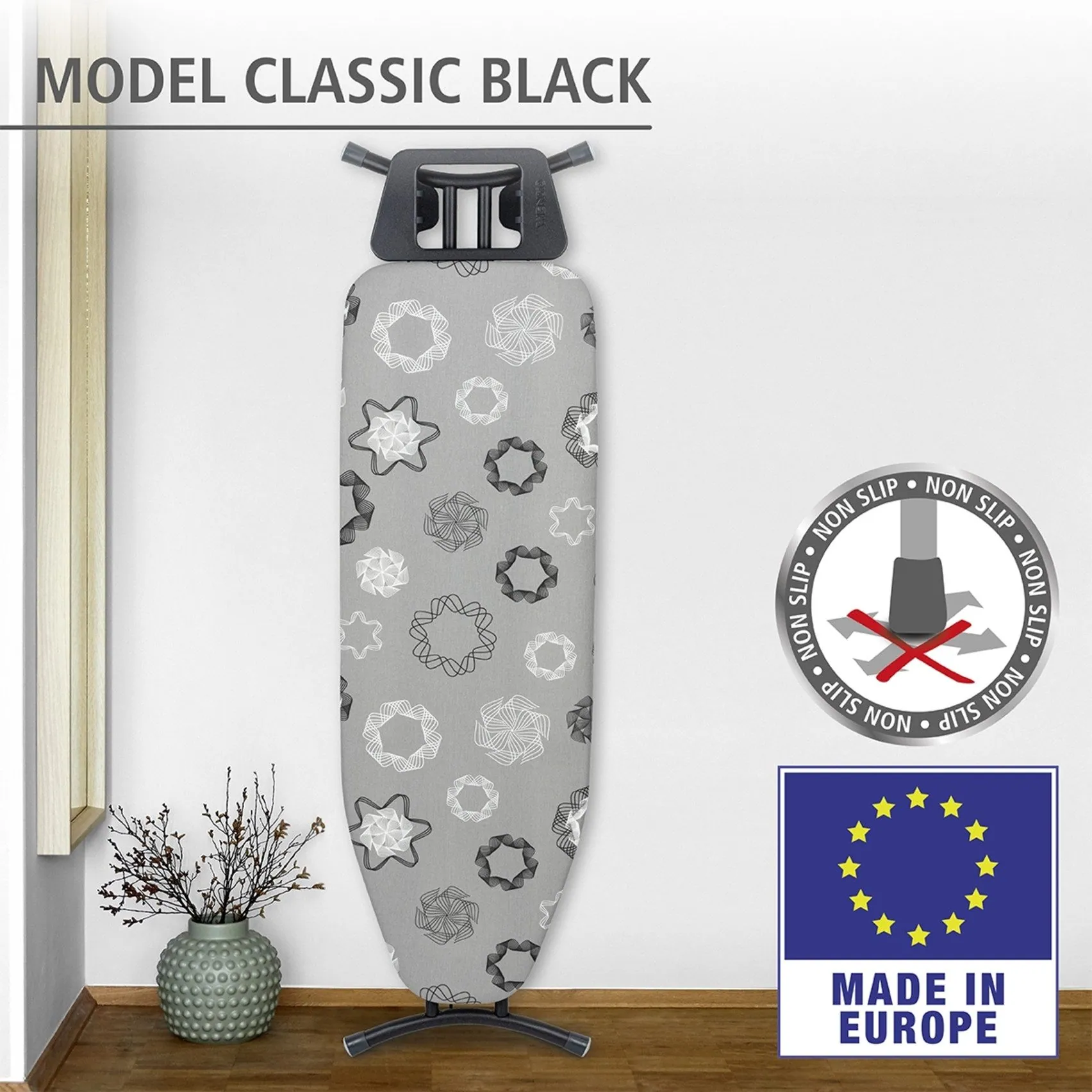 WENKO Bügelbrett Classic Black, höhenverstellbar, platzsparend klappbar — 120x38 cm Bügelfläche 2