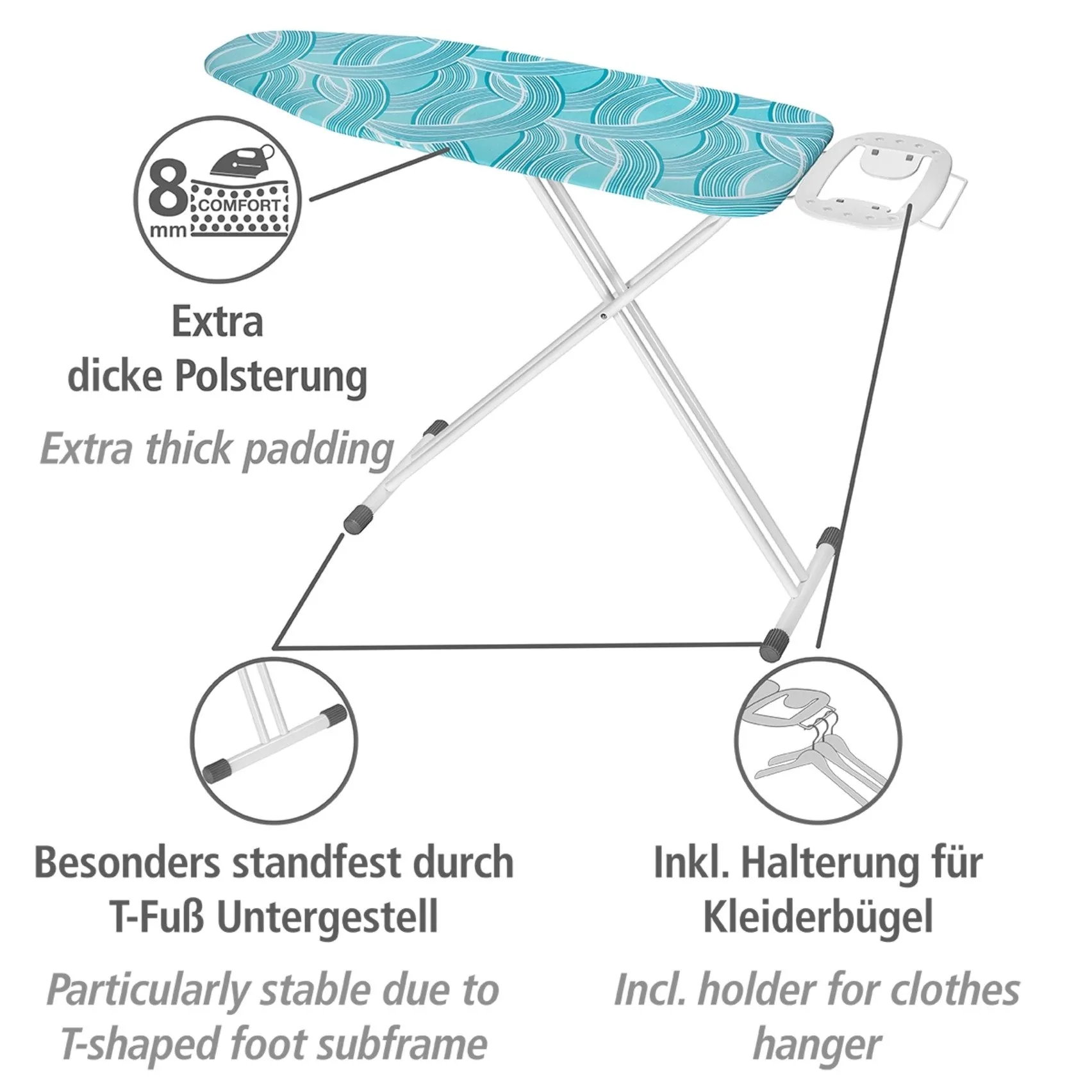 WENKO Bügelbrett Advance, höhenverstellbar, platzsparend klappbar, große Bügelfläche 4