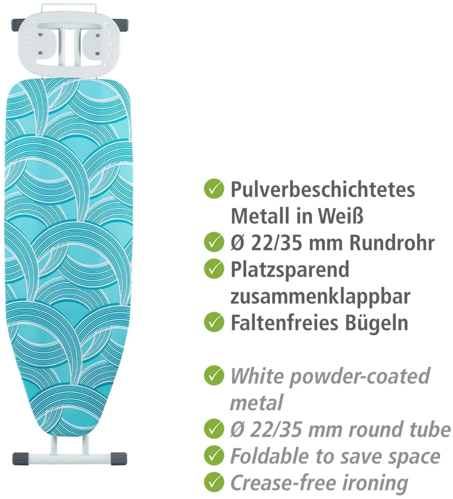 WENKO Bügelbrett Advance, höhenverstellbar, platzsparend klappbar, große Bügelfläche 5