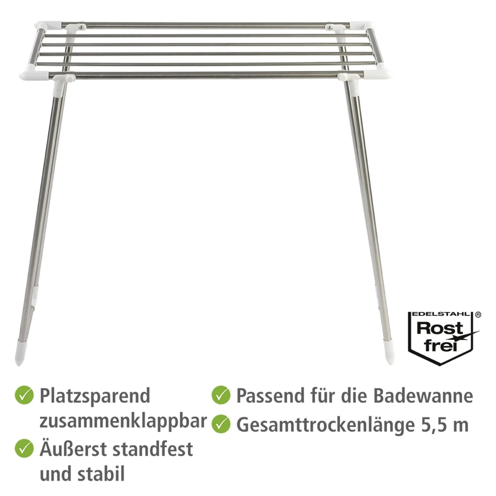 WENKO Profi Single Wäschetrockner, 5,50 m Trockenlänge, platzsparend für Balkon & Badewanne 2