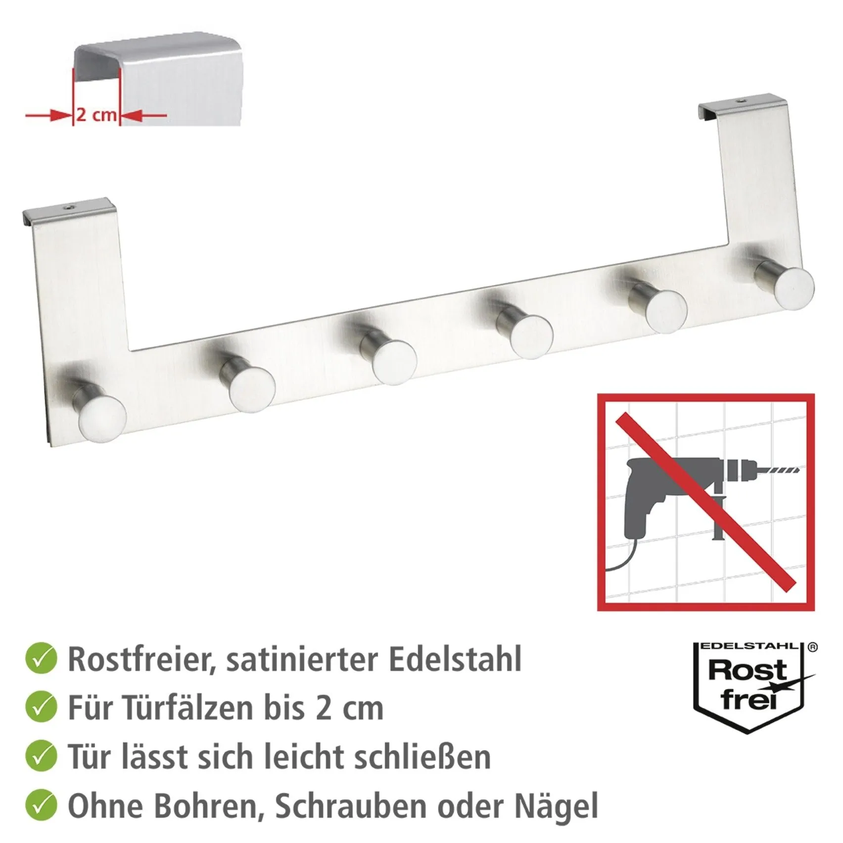 WENKO Celano Türhaken, 6 Haken, rostfreier Edelstahl, für jedes Zimmer 2