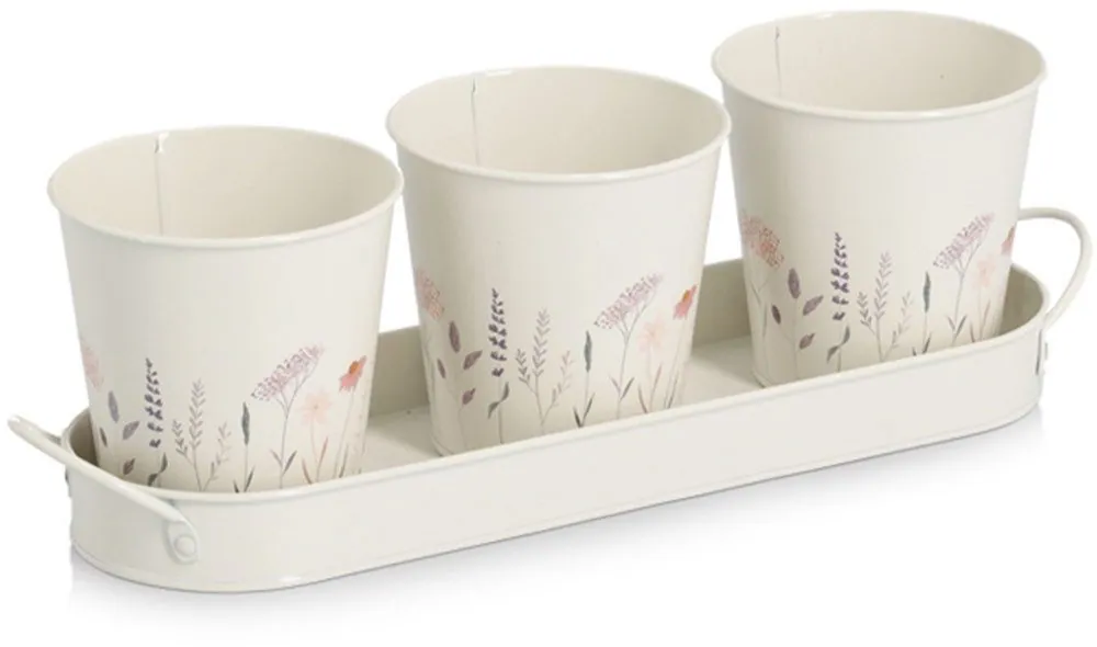 Zeller Present Kräutertopf Pflanztopf-Set, 4-teiliges Design mit Tablett